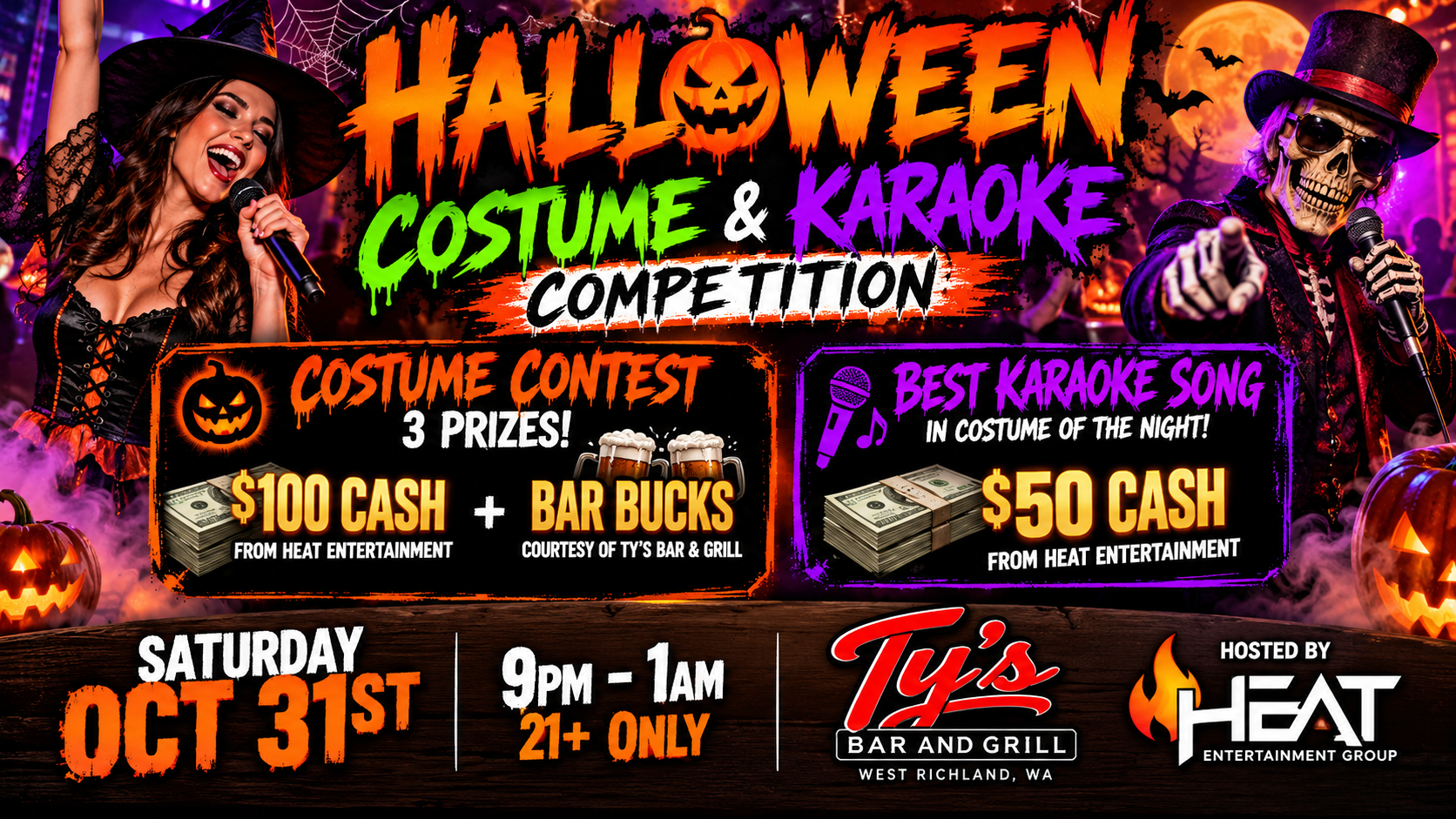 🎃🎤 HALLOWEEN COSTUME & KARAOKE COMPETITION AT TY'S BAR & GRILL! 🎤🎃